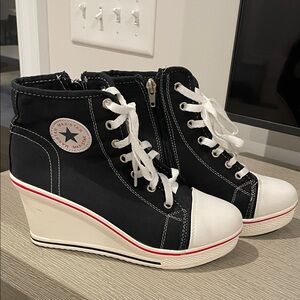 Converse Max Star Yufu Women's Black & White Wedge Heal Sneakers w side zipper